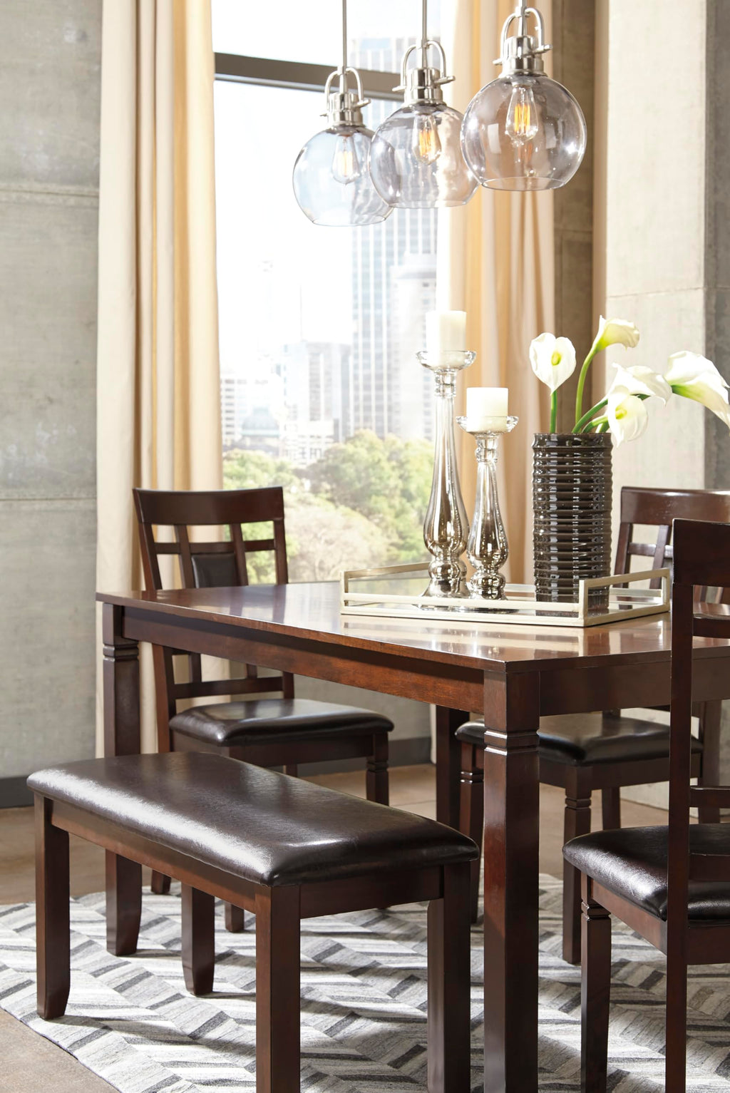 Signature Design by Ashley Bennox 6 Piece Dining Set with Upholstered Bench, Table & 4 Upholstered Chairs, Seats 6, Wood, Brown