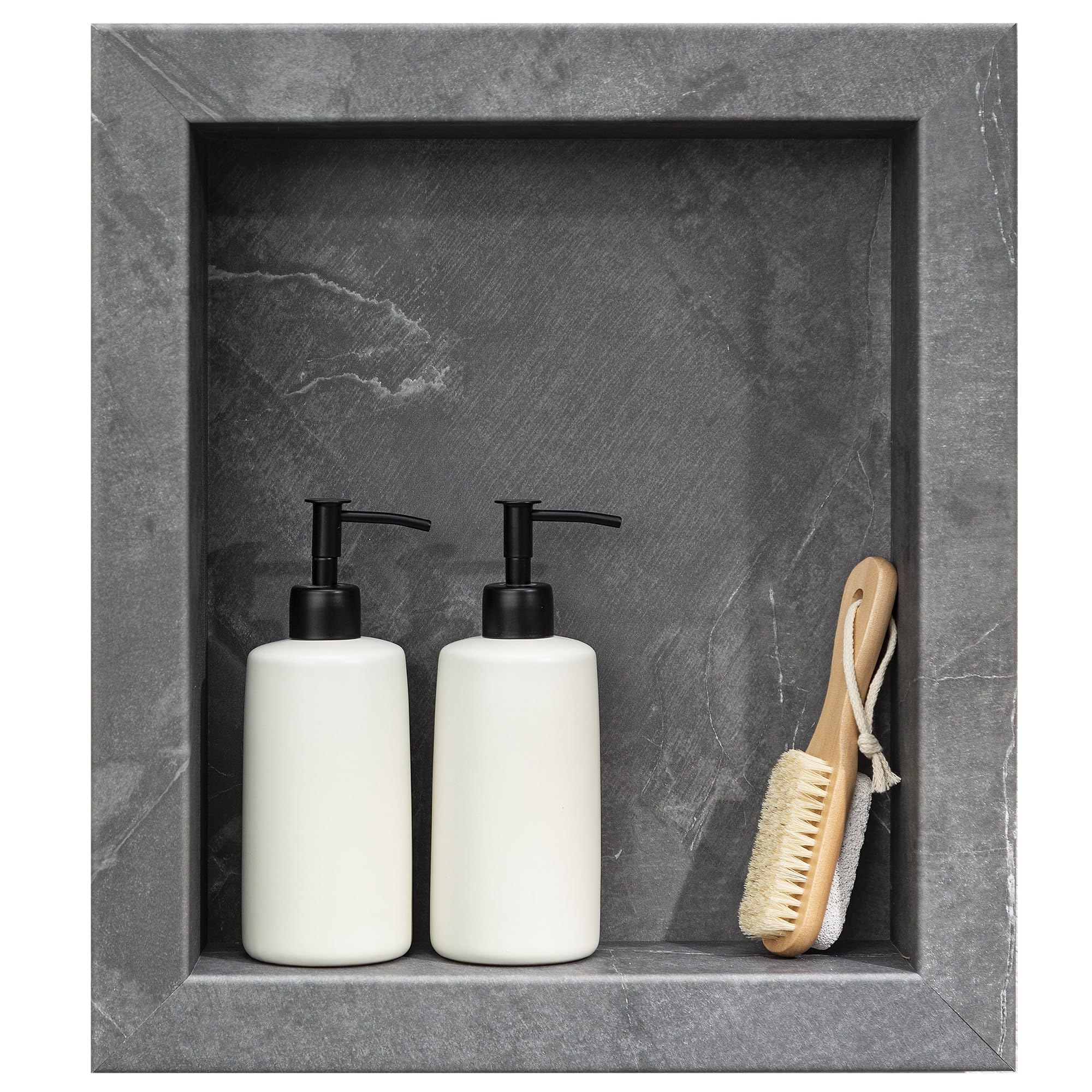 Palisade 17.5 in x 15.5 in Vinyl Shower Niche Ashen Slate | Waterproof Shower Insert