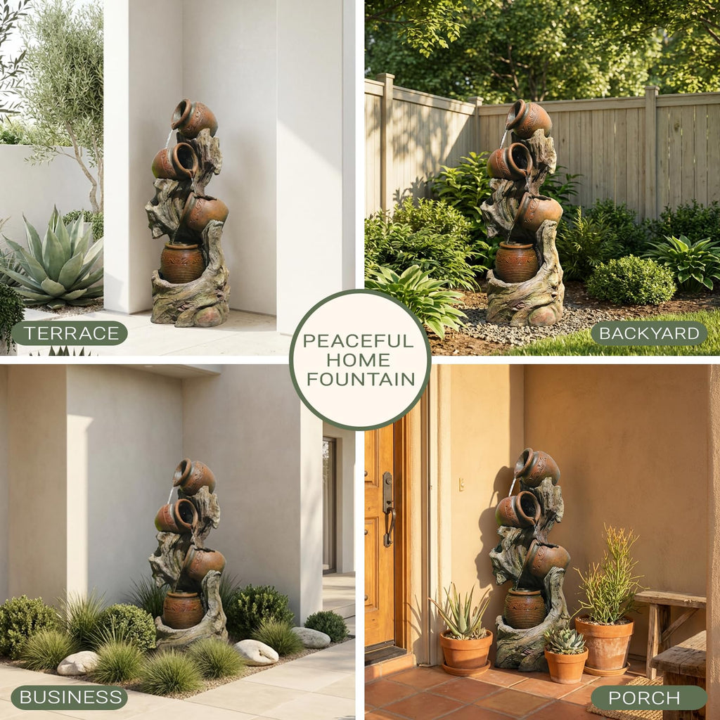 Bumilgar 2-Tier Bowl Water Fountain with LED Lights, 27.95" Tall Freestanding Outdoor & Indoor Garden Waterfall Fountain for Yard, Patio, Backyard, Floor Standing Home Decor