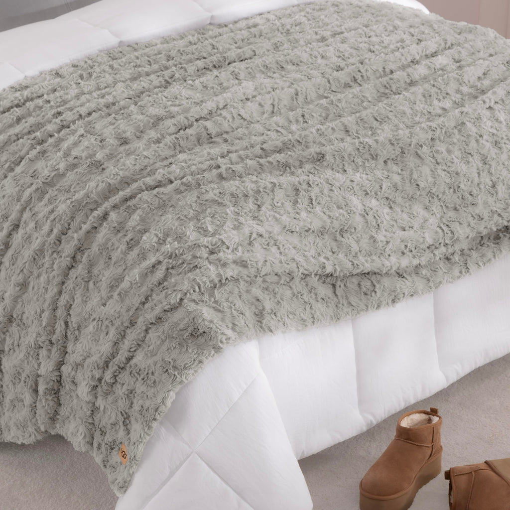 UGG Adalee Faux Fur Twin Size Blanket, Warm Cozy Blanket, Extra Large Throw for Sofa, Washable Bedding for Twin XL Size Bed, Cute Room Decor, 66" x 90", Oyster Brown