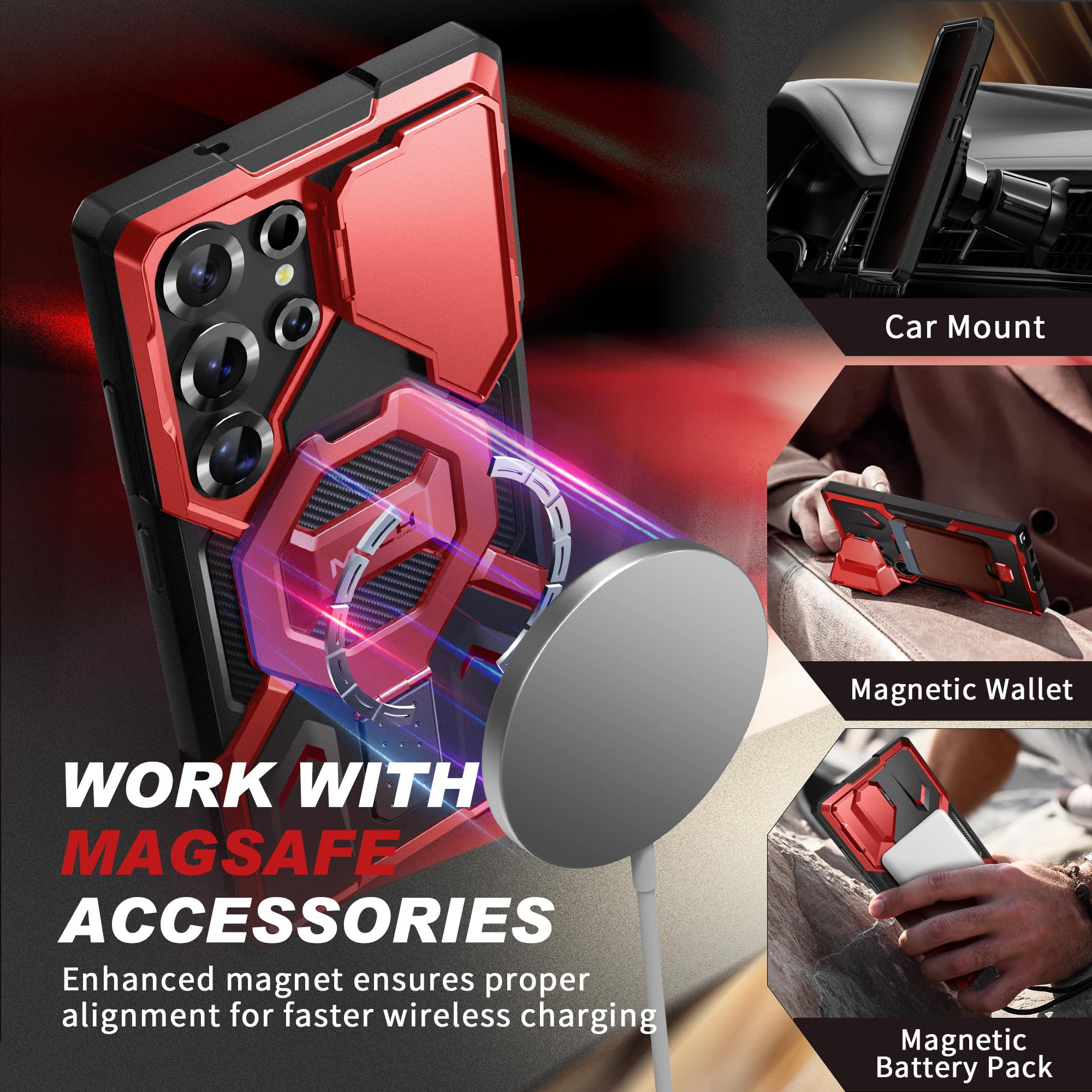 TONGATE Magnetic Stand for Samsung Galaxy S25 Ultra Case with Privacy Screen Protector, [Compatible with Magsafe] [Military Drop Protection] S25 Ultra Case with Camera Cover & Belt Clip, Black 6.9"