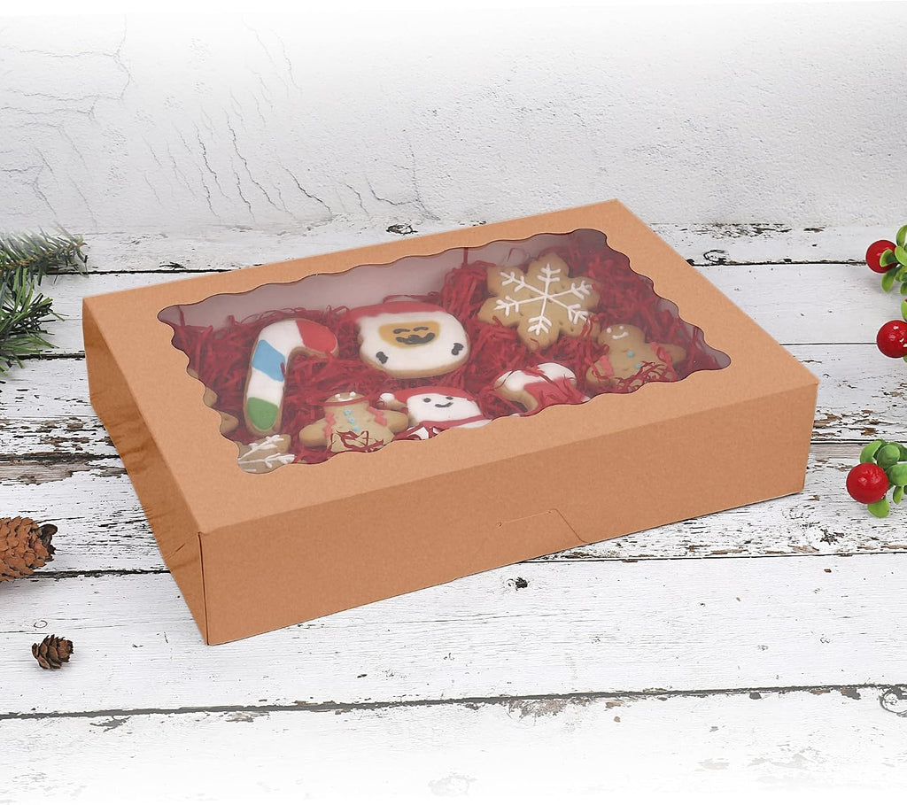 Tcoivs 20-Pack Bakery Boxes with Window, 12" x 8" x 2.5" Cookie Boxes, Treat Boxes, Large Donut Boxes for Muffins and Pastries (Brown)