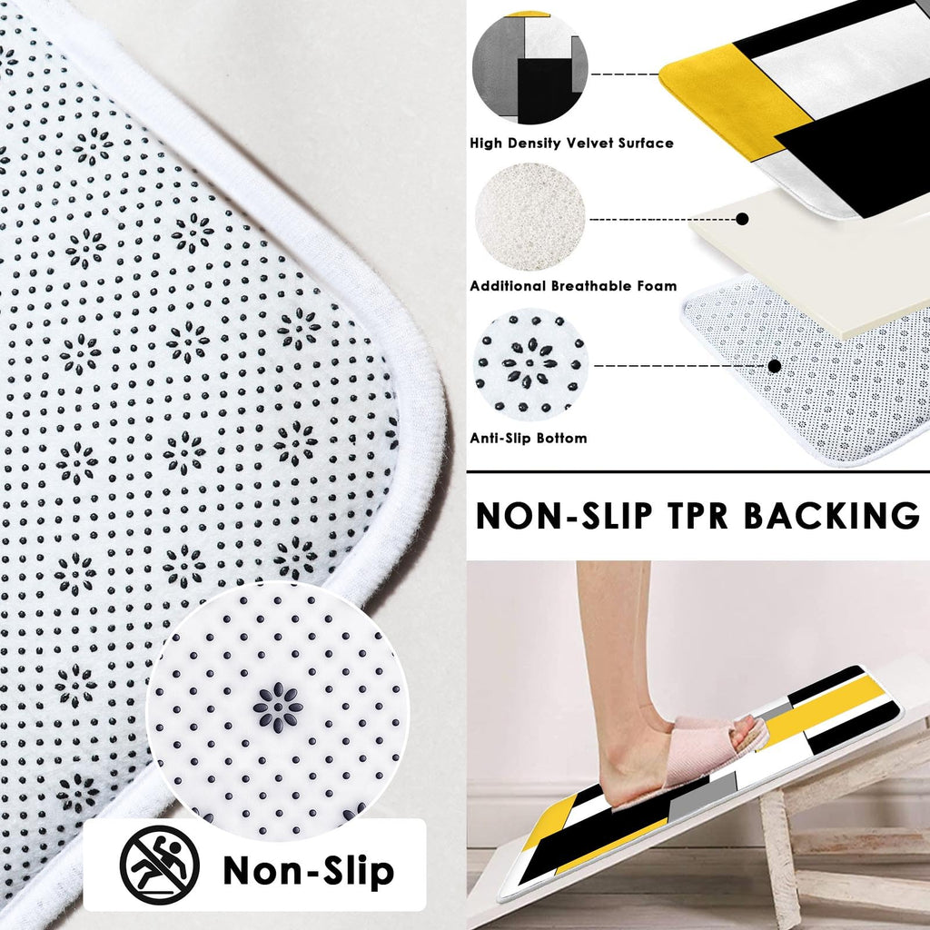 Beige Geometric Shower Curtain Set with Toilet Lid Cover and Non-Slip Rugs for Bathroom, Black Grey White Checkered 4 Pcs Shower Curtain, Modern Abstract Bathroom Set with 12 Hooks