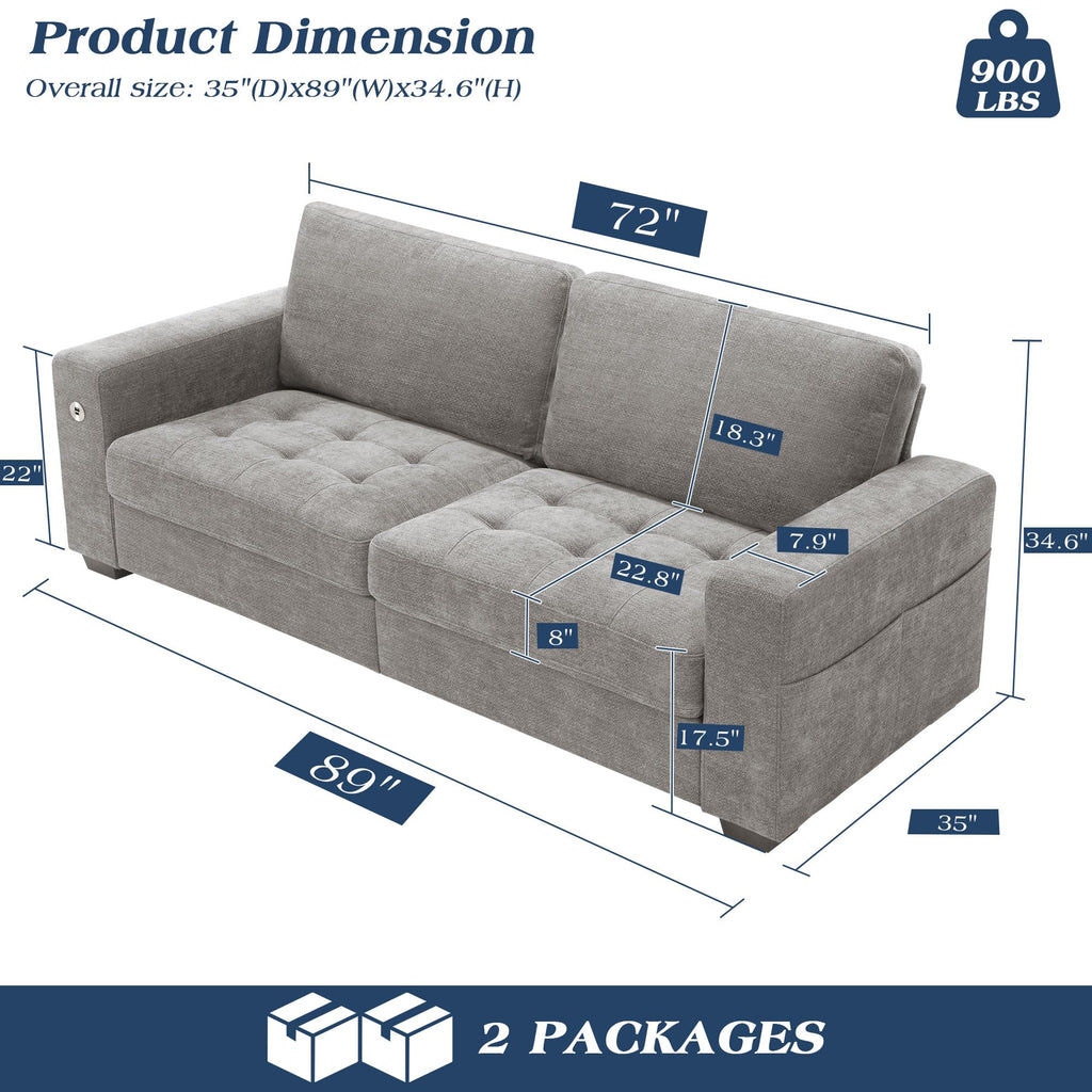 WorthFurni Sofas for Living Room, Chenille Loveseat Couch Set, Small Sofa, 3 Seater Sofa, USB Charging, Removable Sofa Cover,Solid Wood Frame, Easy to Install(70inch,Beige)