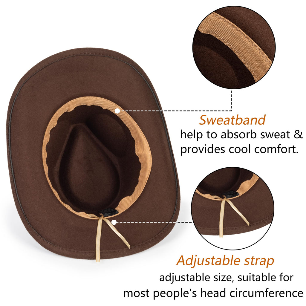 Eohak Womens Western Cowboy Hats Studded Pinched Western Cowgirl Hats Wide Brim Fedoras Hat with Belt Buckle (Size:Medium)