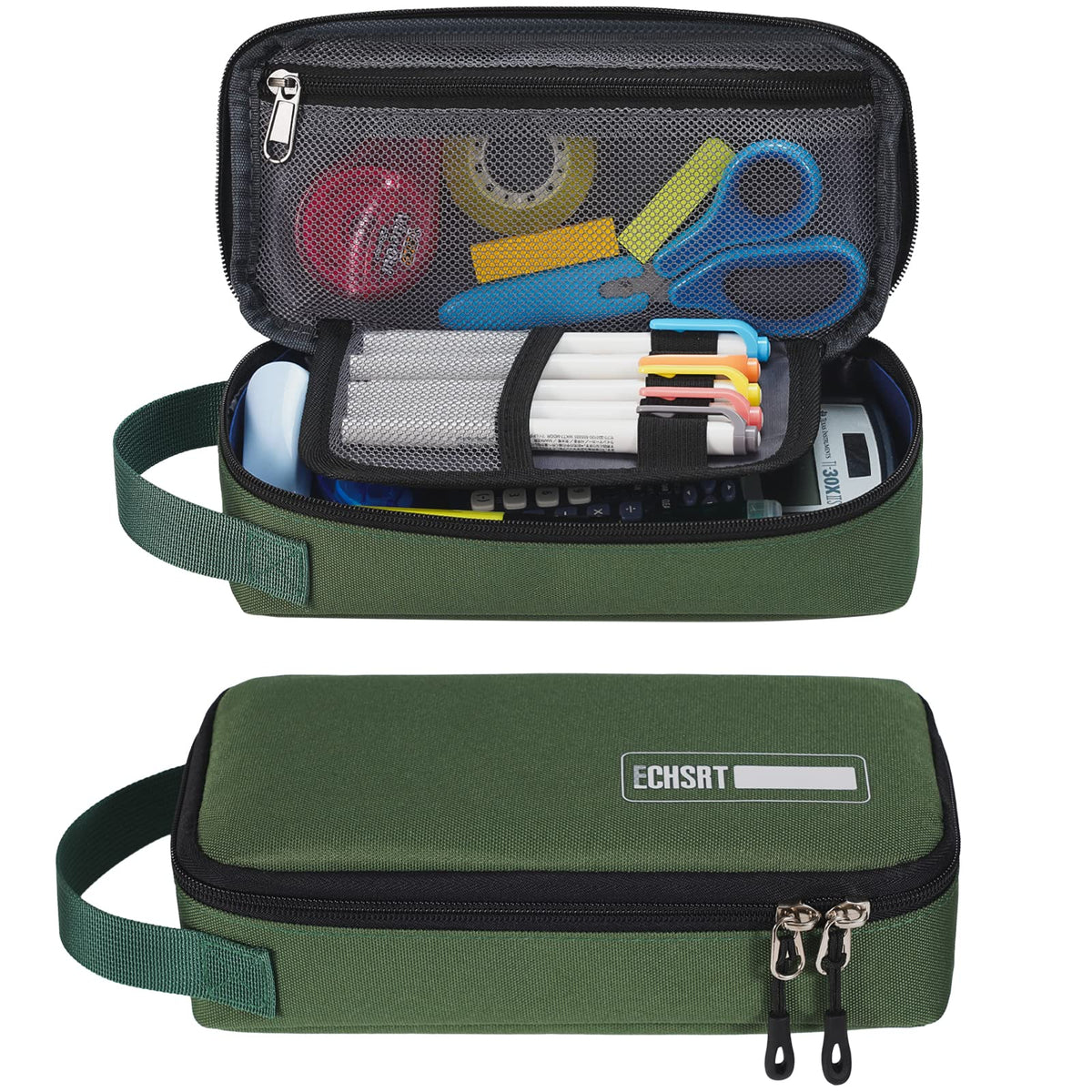 ECHSRT Large Pencil Case, Aesthetic Pen Pouch with Big Capacity, Minimalist Portable Stationery Bag with Handle for Office Organizer Aesthetic Pencil Cases