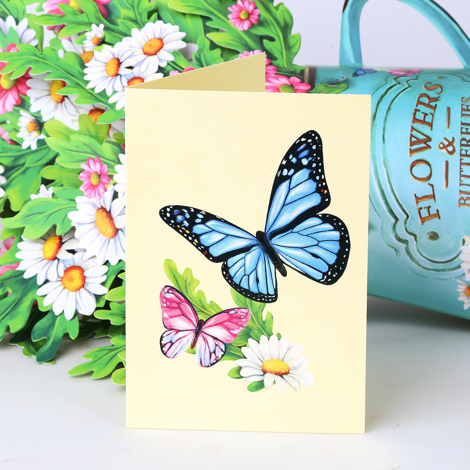 Airpark 3D Pop Up Paper Flowers Bouquet Card 12’‘ with Note & Envelope, Birthday Gifts, Get Well, Thank You, Greeting Cards for Women Mom Wife Friends, Daisies and Butterflies