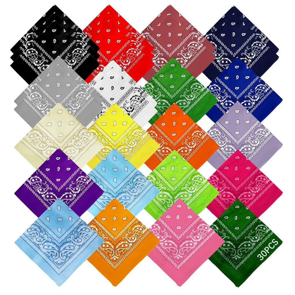 AURUZA 12-44pcs Bandanas for Men Women Paisley Large Bandana Black Red White Head Wrap Headbands Cowboy Handkerchief