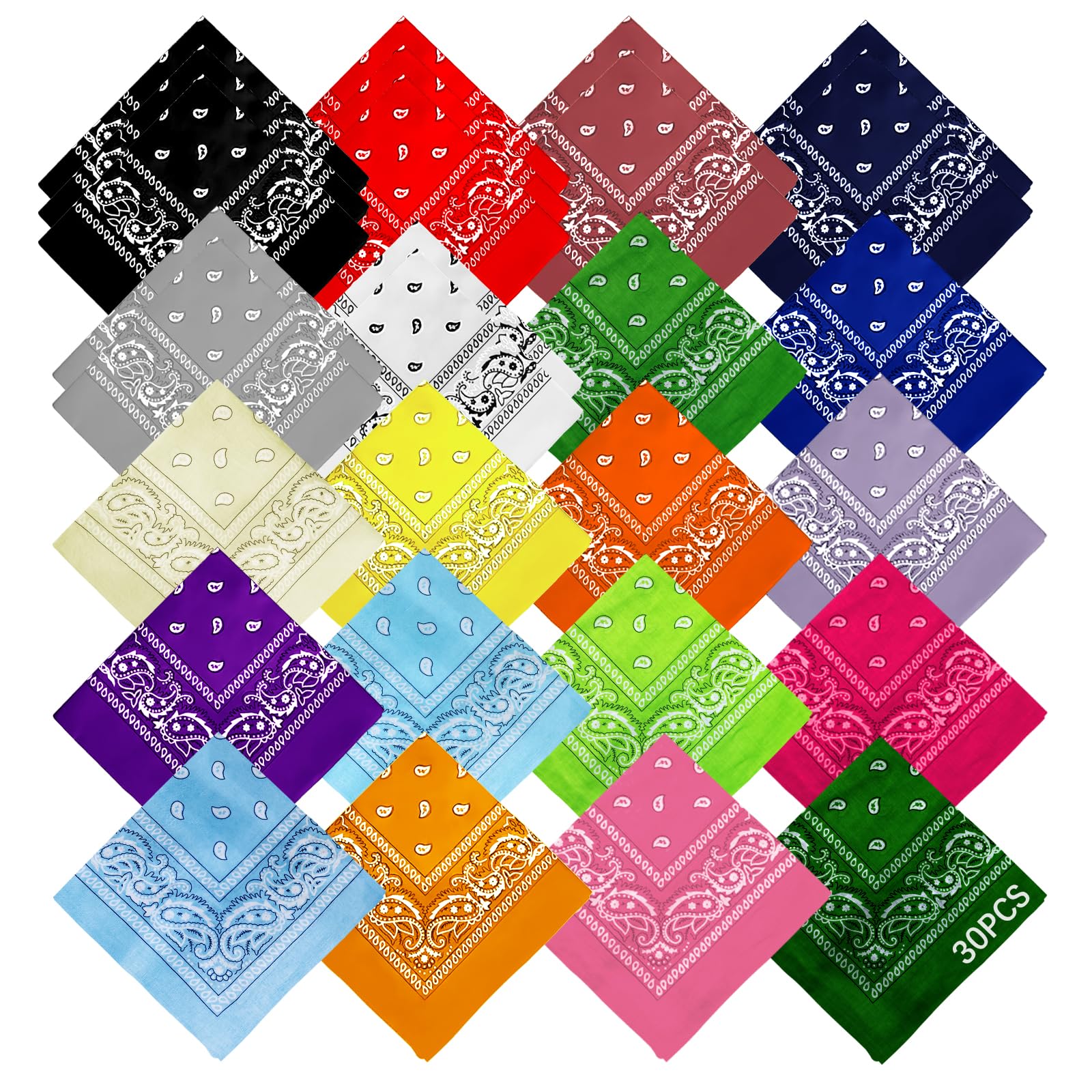 AURUZA 12-44pcs Bandanas for Men Women Paisley Large Bandana Black Red White Head Wrap Headbands Cowboy Handkerchief