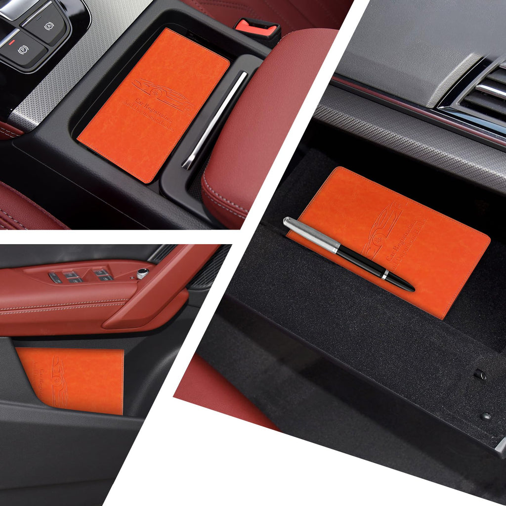 Car Registration and Insurance Card Holder for Women Men, Black Glove Box Paperwork Organizer with Magnetic Buckle for Easy Access and Protect Documents and Various Cards in Vehicle