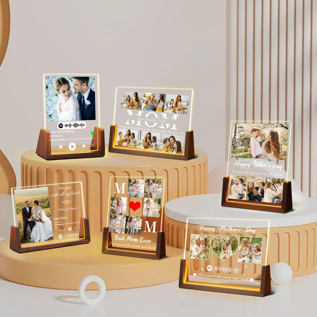 Personalized Fathers Day Birthday Gifts For Daddy Dad From Daughter Son Wife, Custom Acrylic Plaque Light Up Picture Frame, Customized Dad Gifts For Husband Men Papa Fathers Day Christmas