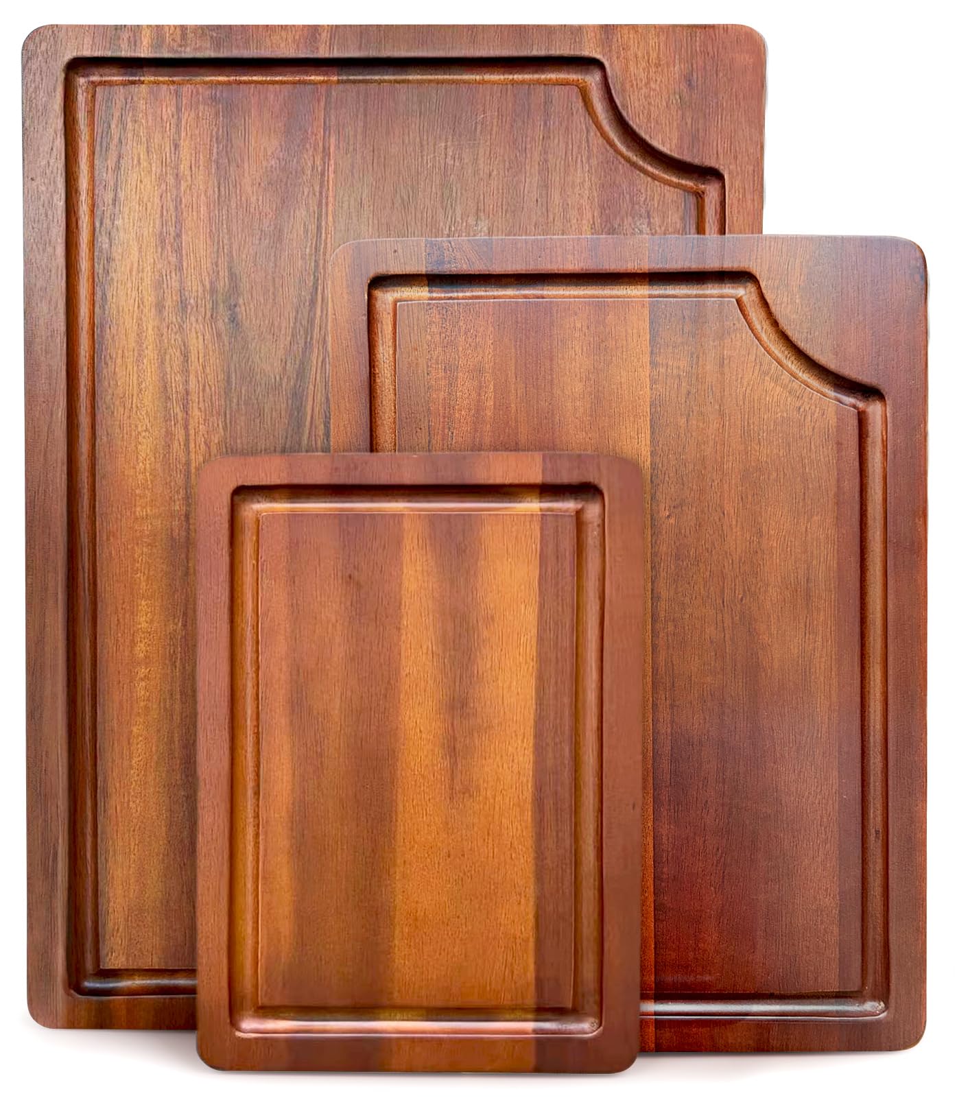 AIDEA Wood Cutting Board, Wooden Cutting Boards for Kitchen, Acacia Wood Chopping Board Set of 3 with Deep Juice Groove, for Meat, Vegetables, and Fruit
