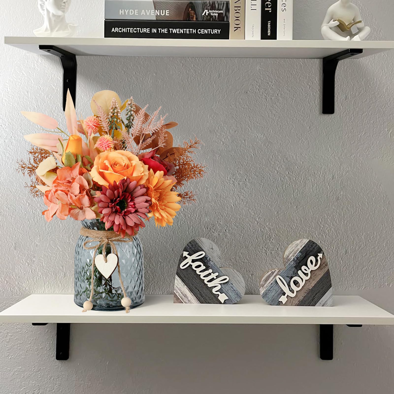 Leftover Fake Flowers in Vase,Faux Flowers in Vase,Table Centerpieces for Dining Room,Flower Centerpieces for Tables,Artificial Flowers,Kitchen Decor,Coffee Table Decor