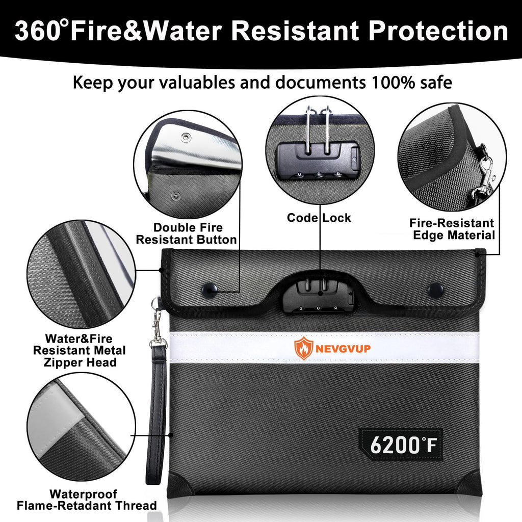 Fireproof Money Bag 4200°F - Heat Insulated, 9.8 x 6.5" Small Fireproof Document Bags with Waterproof Zipper, Fire proof Bag with Reflective Strip and Fireproofs Edeging, Fire Pouch Set for Valuables
