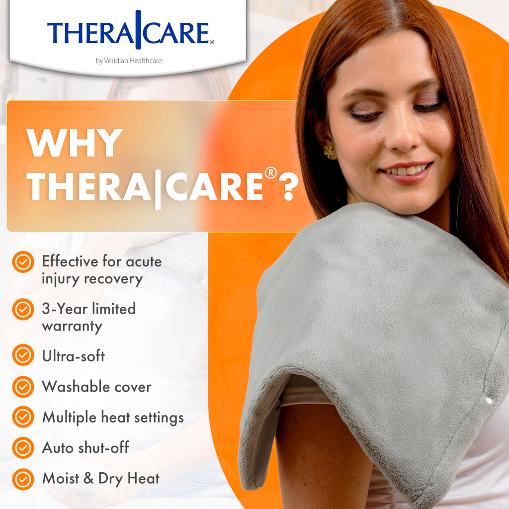 TheraCare Electric Heating Pad | Dry Heat Therapy | 4 Adjustable Heat Settings | 12" x 15" | Comfortable, Soft & Durable