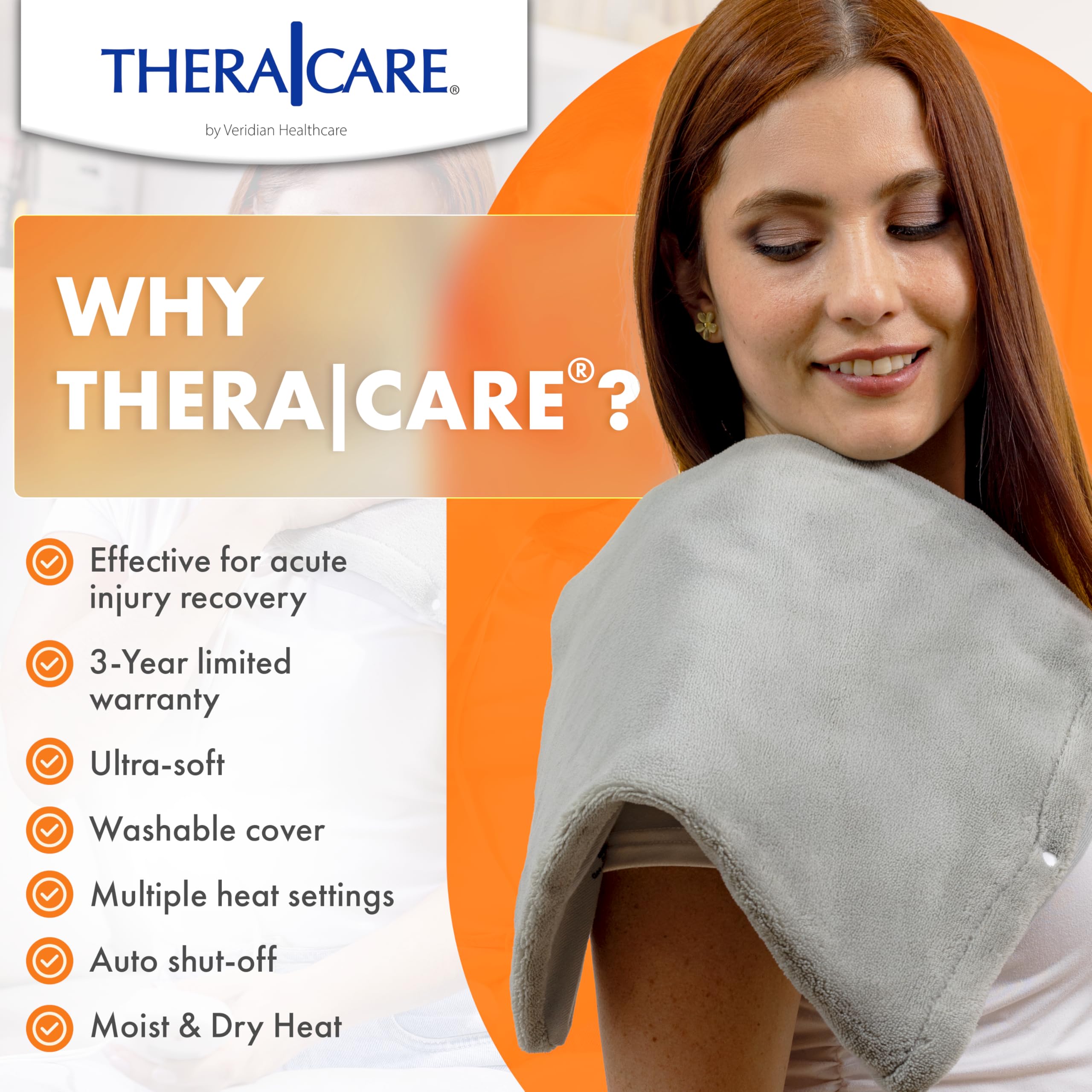 TheraCare Electric Heating Pad | Dry Heat Therapy | 4 Adjustable Heat Settings | 12" x 15" | Comfortable, Soft & Durable