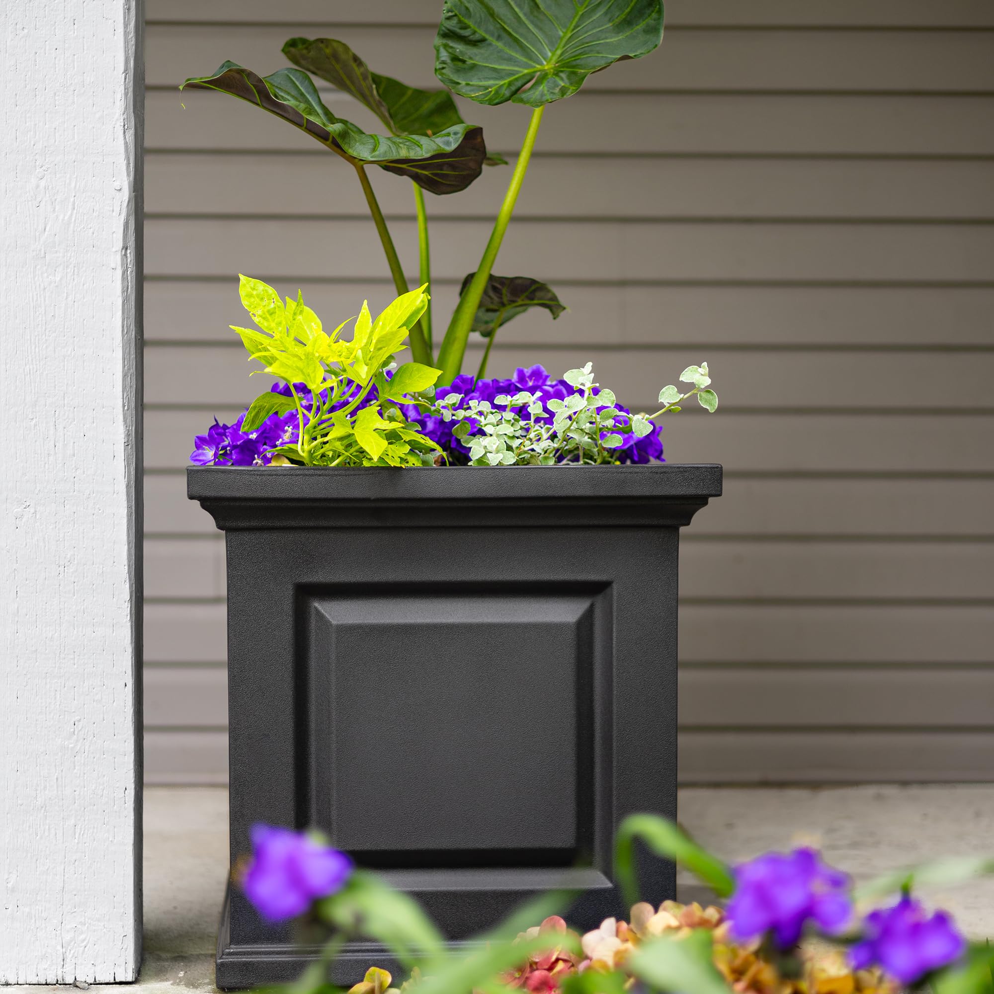 Mayne Nantucket 20-Inch Square Planter – Self-Watering, Weather-Resistant Planter for Flowers – Durable Outdoor Design for Patio, Porch, or Entryway