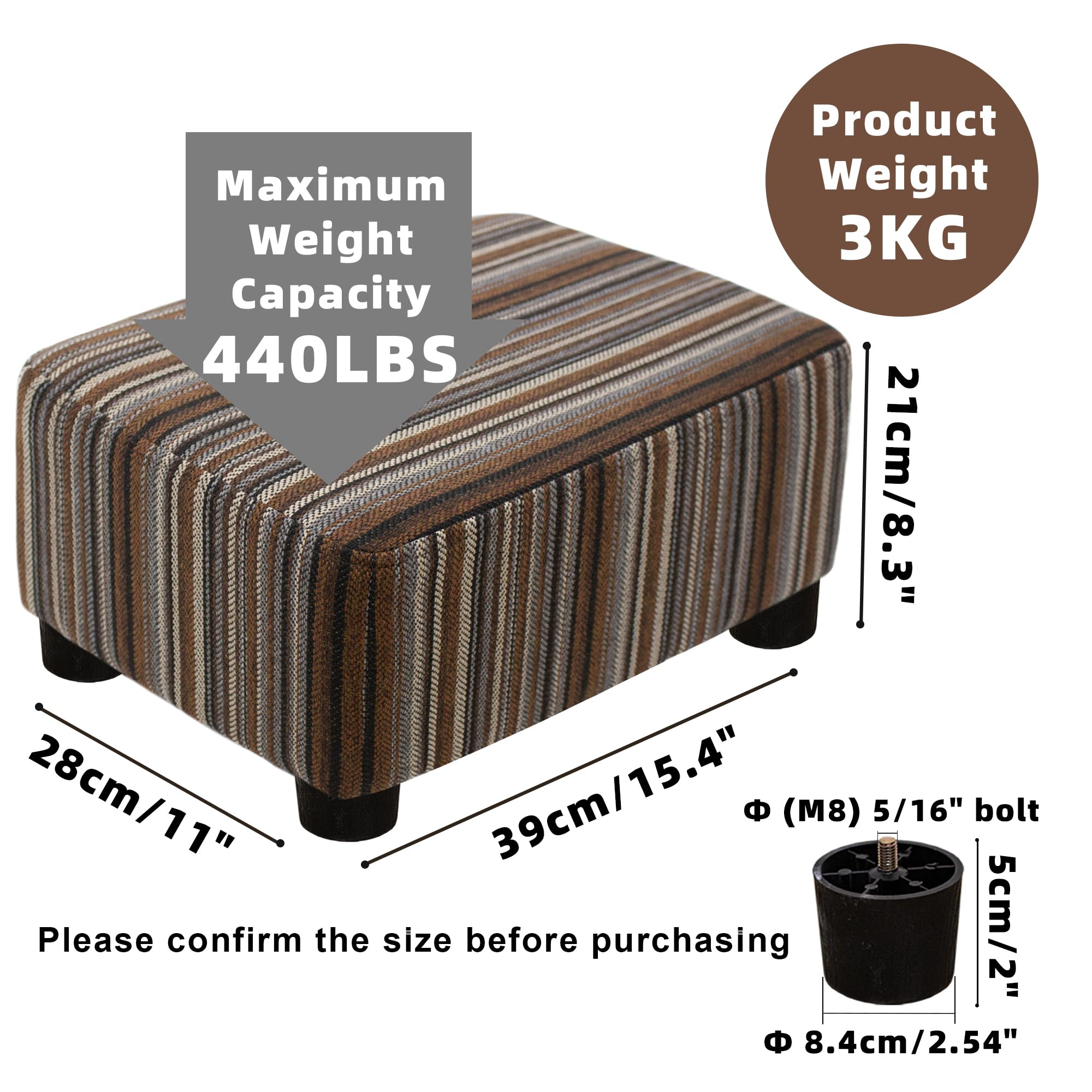 CAROLMADE Small Foot Stool Ottoman Footstool with Legs Under Desk Footrest for Living Room Bedroom and Office, Black