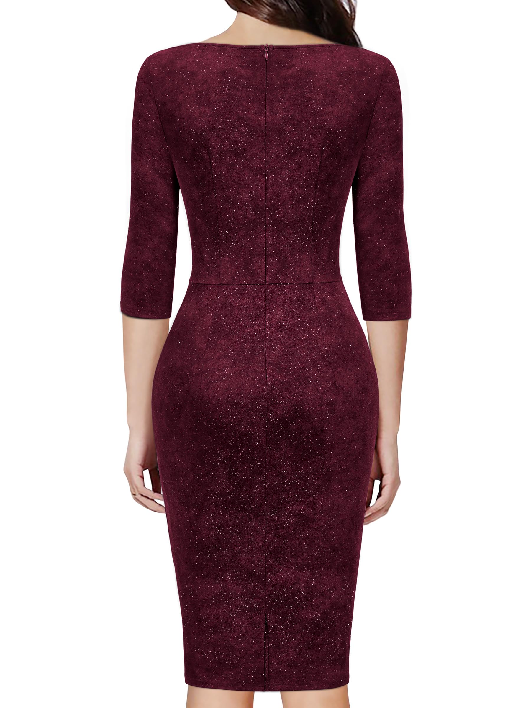 MIUSOL Women's Retro Ruffle Style 3/4 Sleeve Sparkly Cocktail Dress