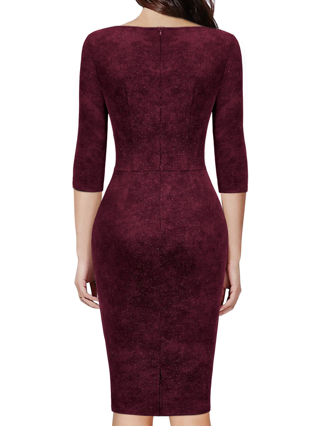 MIUSOL Women's Retro Ruffle Style 3/4 Sleeve Sparkly Cocktail Dress
