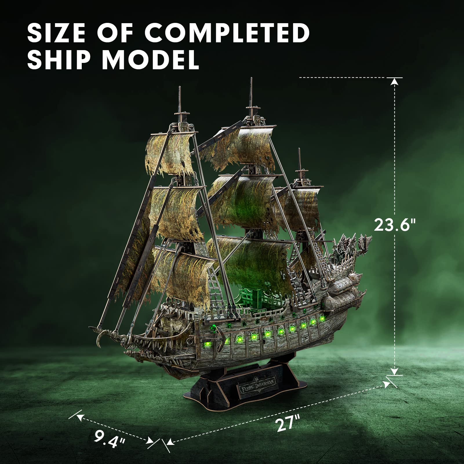 CubicFun 3D Puzzles for Adults - Led Pirate Ship Queen Anne's Revenge - Large 27'' Sailboat Puzzles - Desk Decor, Anniversary Teacher Appreciation Gifts High School Graduation Gifts