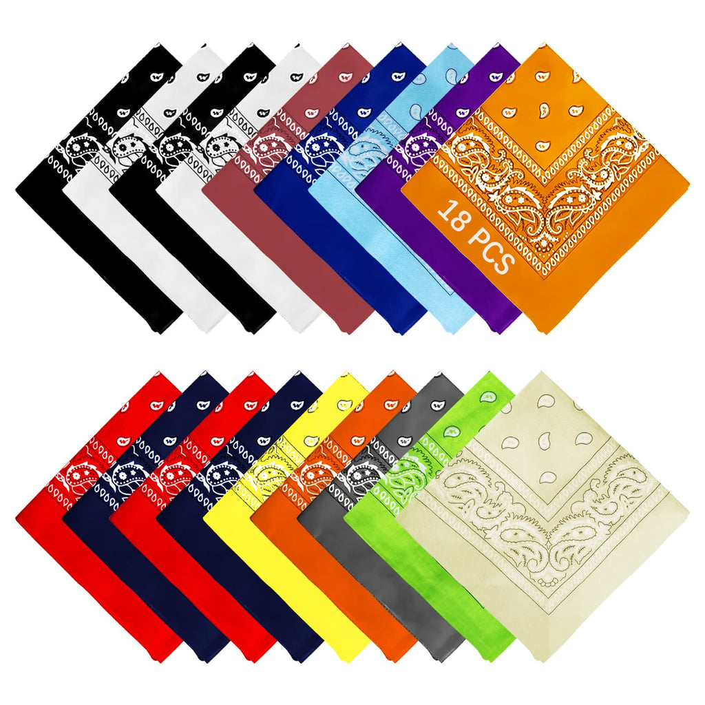 AURUZA 12-44pcs Bandanas for Men Women Paisley Large Bandana Black Red White Head Wrap Headbands Cowboy Handkerchief