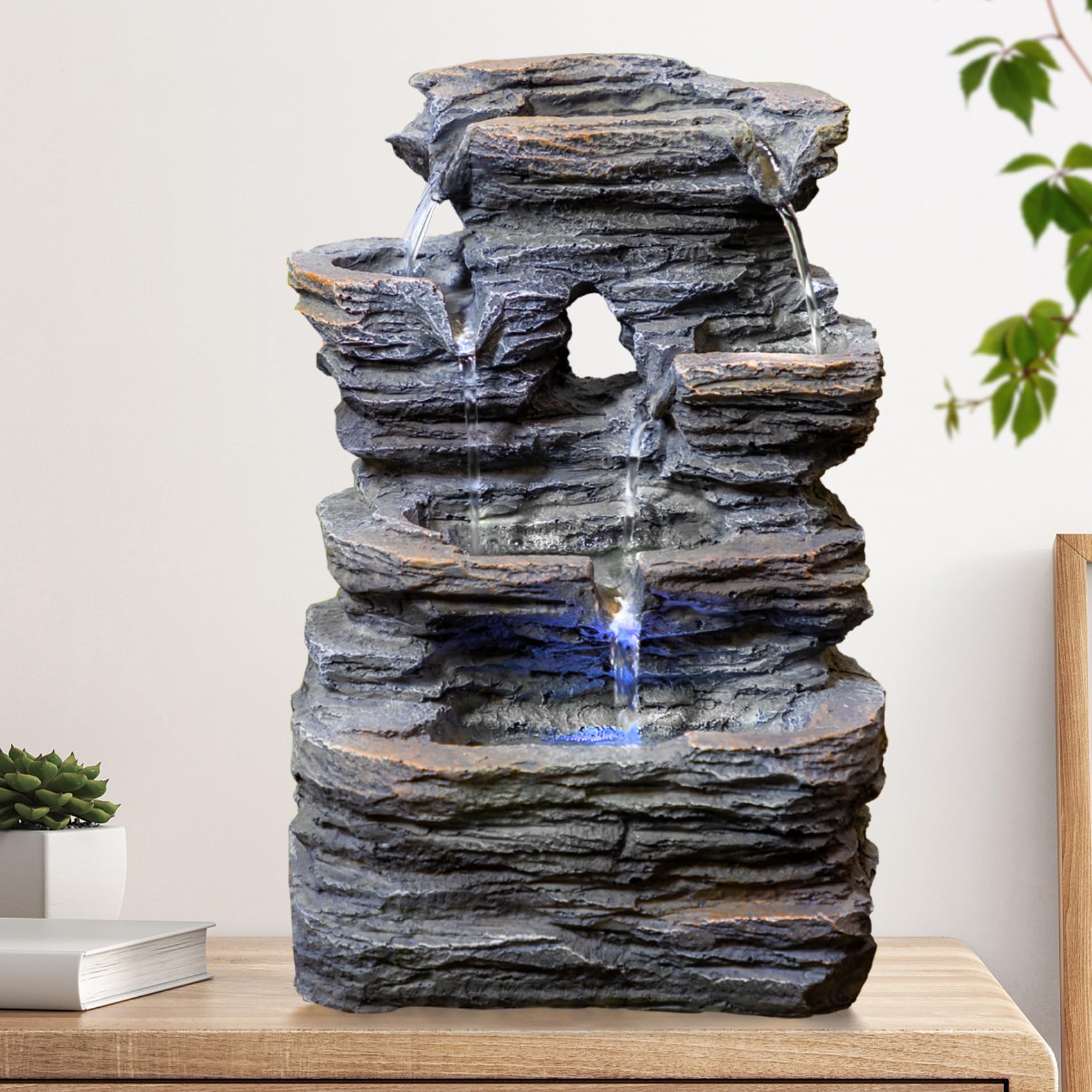 Ferrisland Tabletop Water Fountain, Zen Meditation Indoor Waterfall Fountain, Heart Shape Decoration with LED Light for Home Office Bedroom Relaxation Decor, Gift Ideas