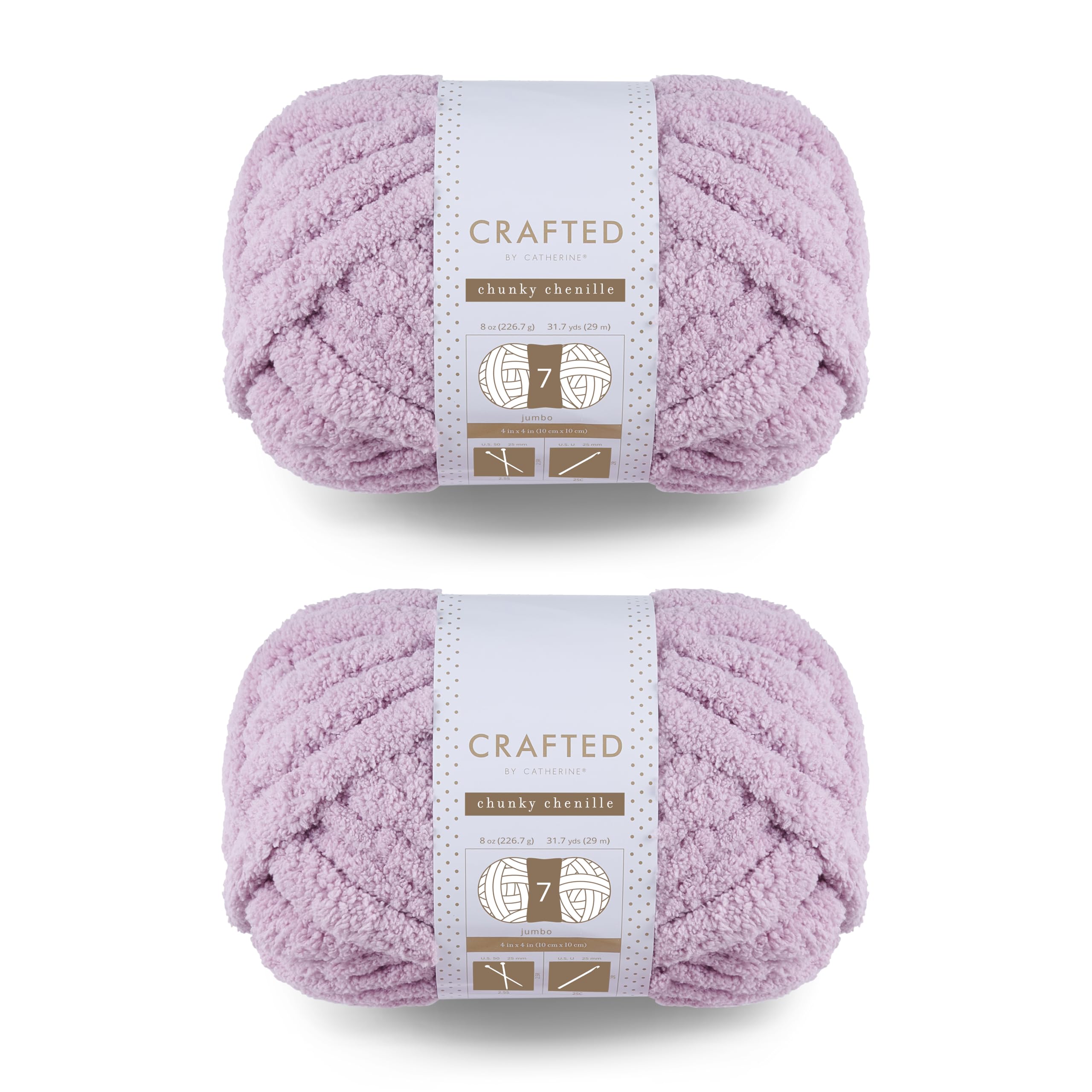 Crafted By Catherine Chunky Chenille Yarn - 2 Pack (8 oz / 227 g, 31.7 Yards Each Skein), Beige, Gauge 7 Jumbo