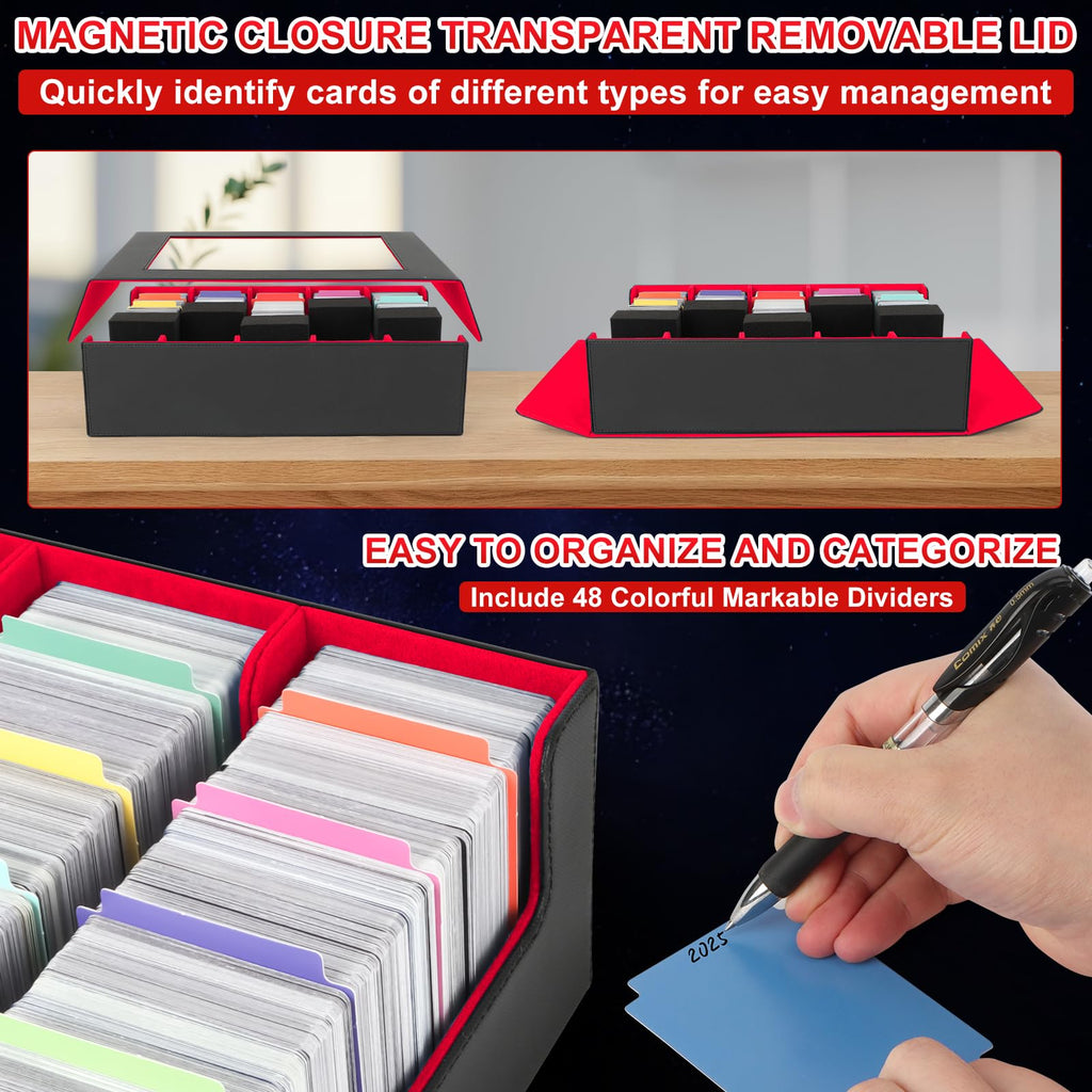 AOBOPLE Trading Card Storage Box,3200+ Card Box Storage with 24 Dividers and 4 Foam Supporters PU Leather Magnetic Cards Deck Case for MTG TCG Magic and Sport Cards,Great Gift for Card Collectors