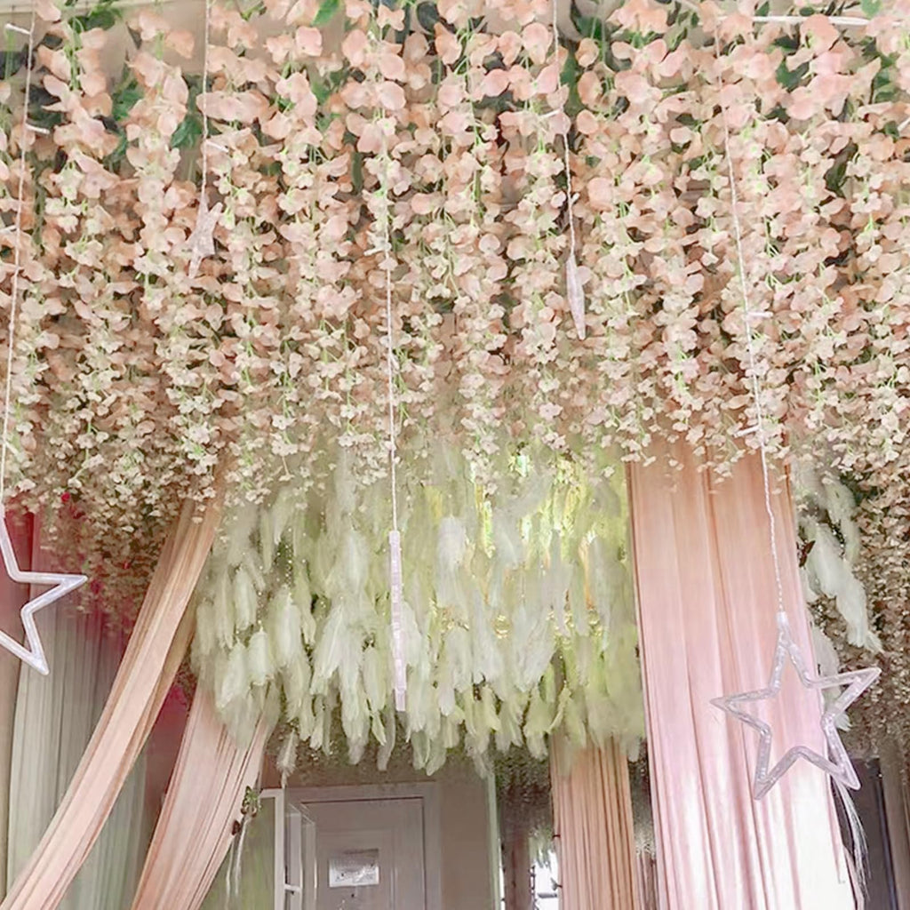 5 Pack Pink Wisteria Hanging Flowers Garland, 3.77 Feet Artificial Flower Vines, Fake Wisteria, Artificial Vines Hanging Garland for Backdrop Outdoor Yard Garden Decor