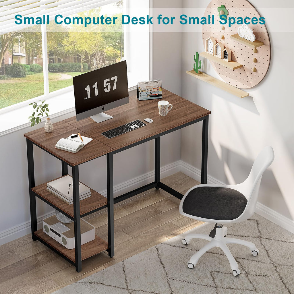 SINPAID 40 Inch Small Gaming Desk with Shelves for Small Spaces, Easy Assembly Study Desk, Sturdy Writing Desk for Bedroom & Home Office, Black