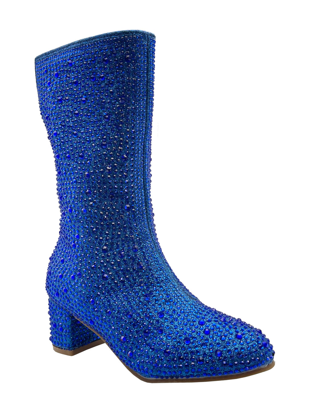 ABSOLEX Girl's Rhinestone Round Toe Knee High Chunky Low Heel Boot