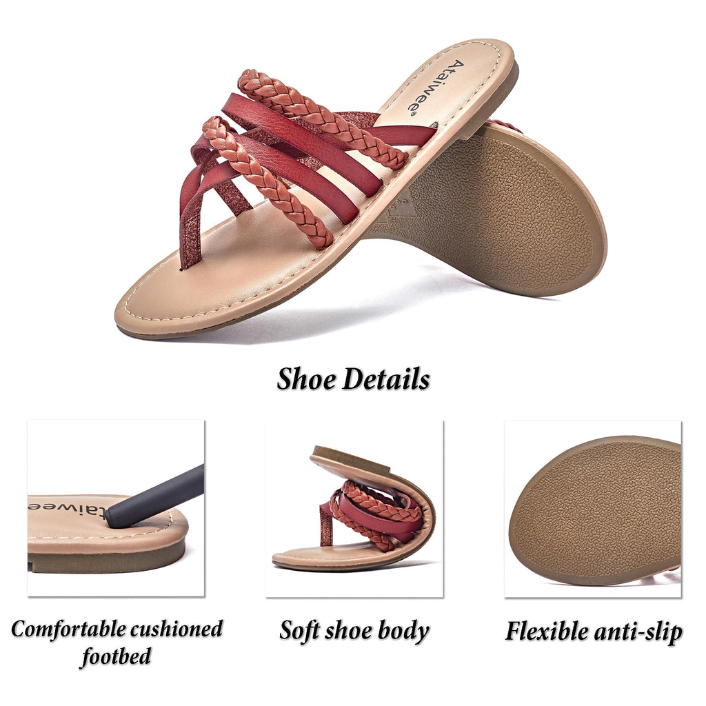 Ataiwee Women's Casual Flat Slide Sandals - Dressy Comfortable Criss Cross Strappy Summer Sandals,Open Toe Multi Strap Beach Flat Thong Sandals.
