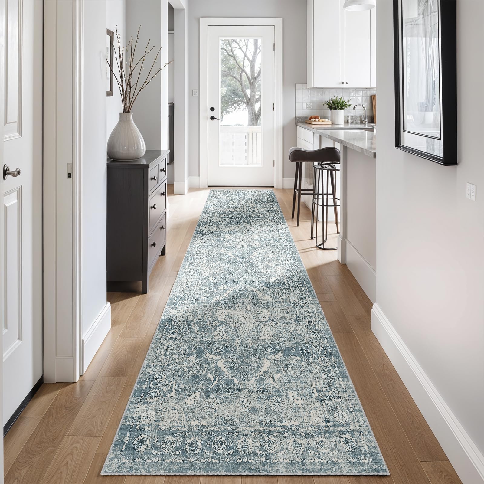 2x5 Washable Kitchen Runner Rug - Soft Low Pile Floral Animal Cat Print Rugs with Non-Slip Backing Waterproof Stain-Resistant Indoor Carpet for Hallway Entryway Bathroom Bedroom (Black)