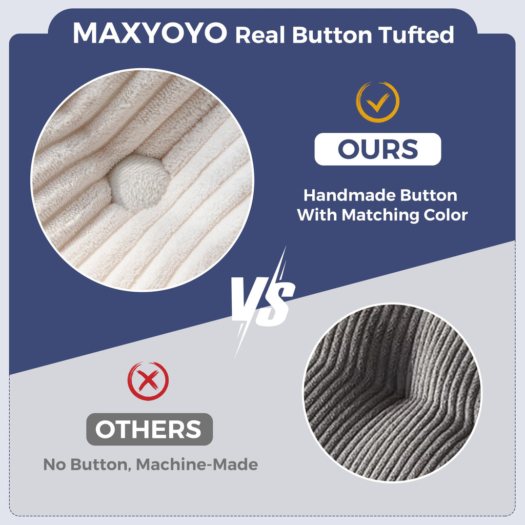 MAXYOYO 3 Seater Sofa Couch for Living Room, Tufted Boneless Couch Sofa Couch, Comfy Bubbled Bean Bag Chair for Apartment, No Assembly Needed, Beige