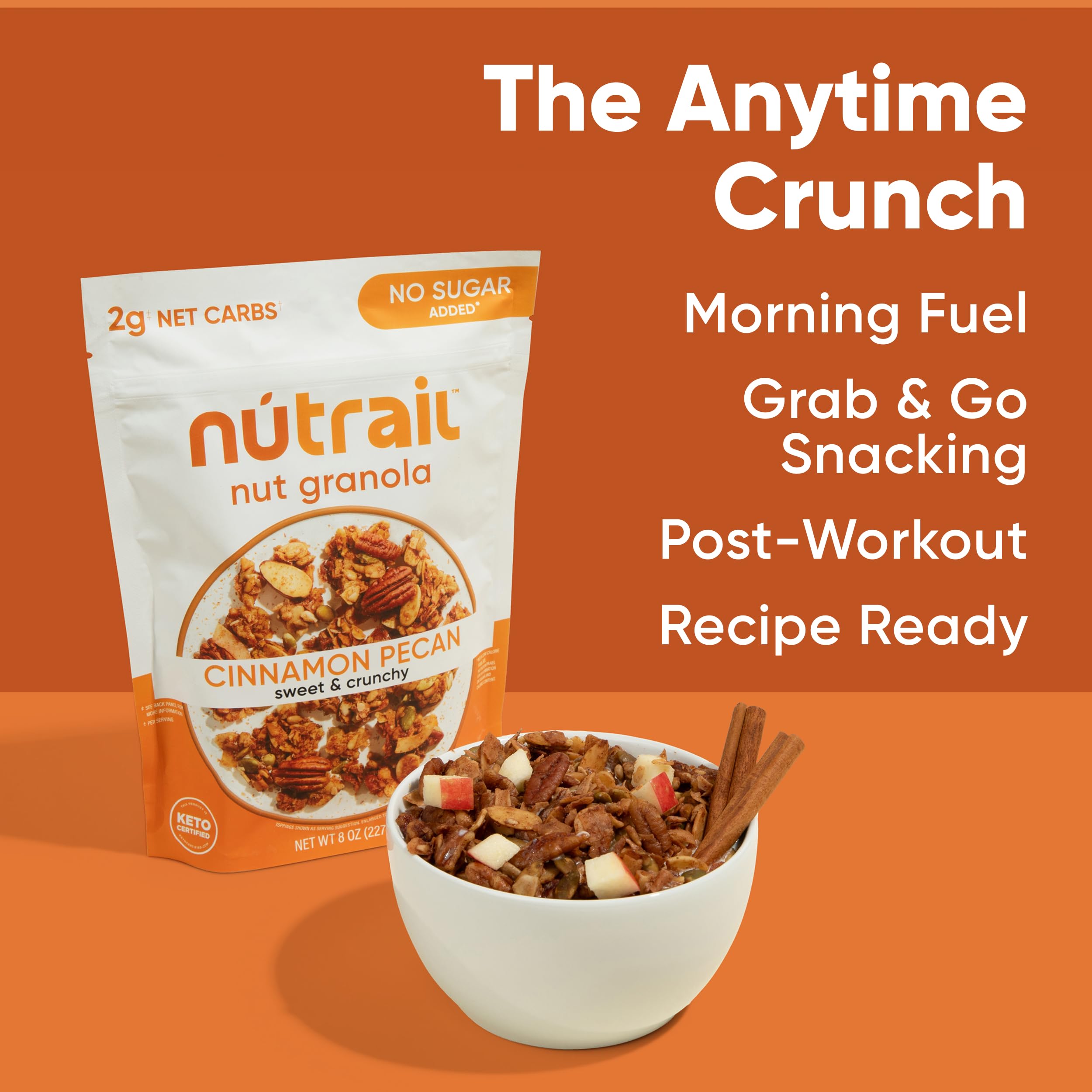 NuTrail Nut Granola Cereal, Cinnamon Pecan, No Sugar Added, Gluten Free, Grain Free, Keto, Low Carb, Healthy Breakfast 8 oz. 1 Count