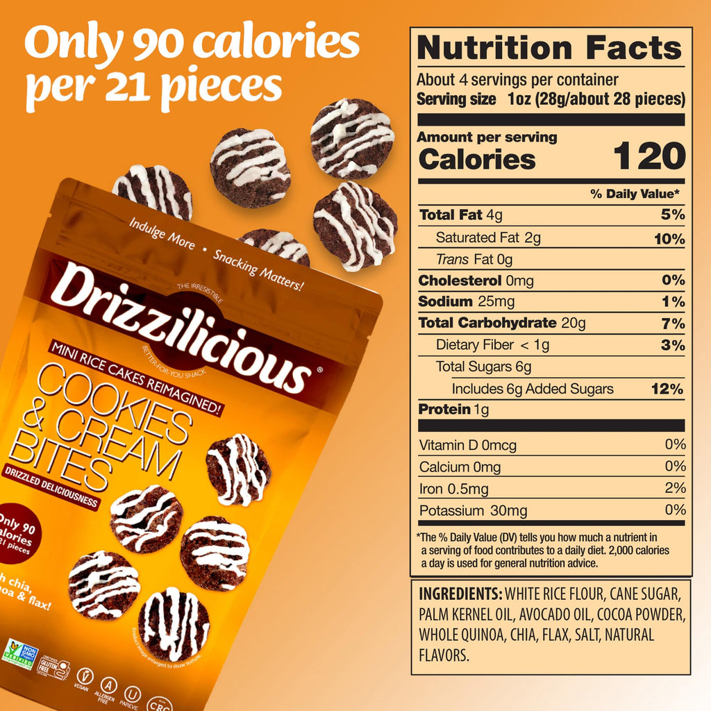 Drizzilicious Mini Flavored Rice Cakes - Rice Crisps, Healthy Snack for Adults and Kids, Vegan, Gluten Free Snack, 90 Calories Per 21 Pieces, S'mores & Cinnamon Swirl - 4 oz (Pack of 6)