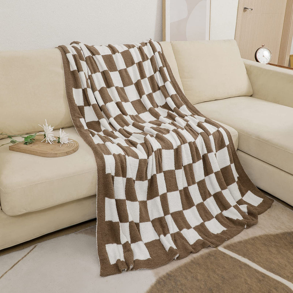 bearberry Fuzzy Checkerboard Grid Throw Blanket Soft Cozy Warm Microfiber All Season Blanket Decor for Couch Sofa Bed Travel Home (Avocado Green, 50''x60'')