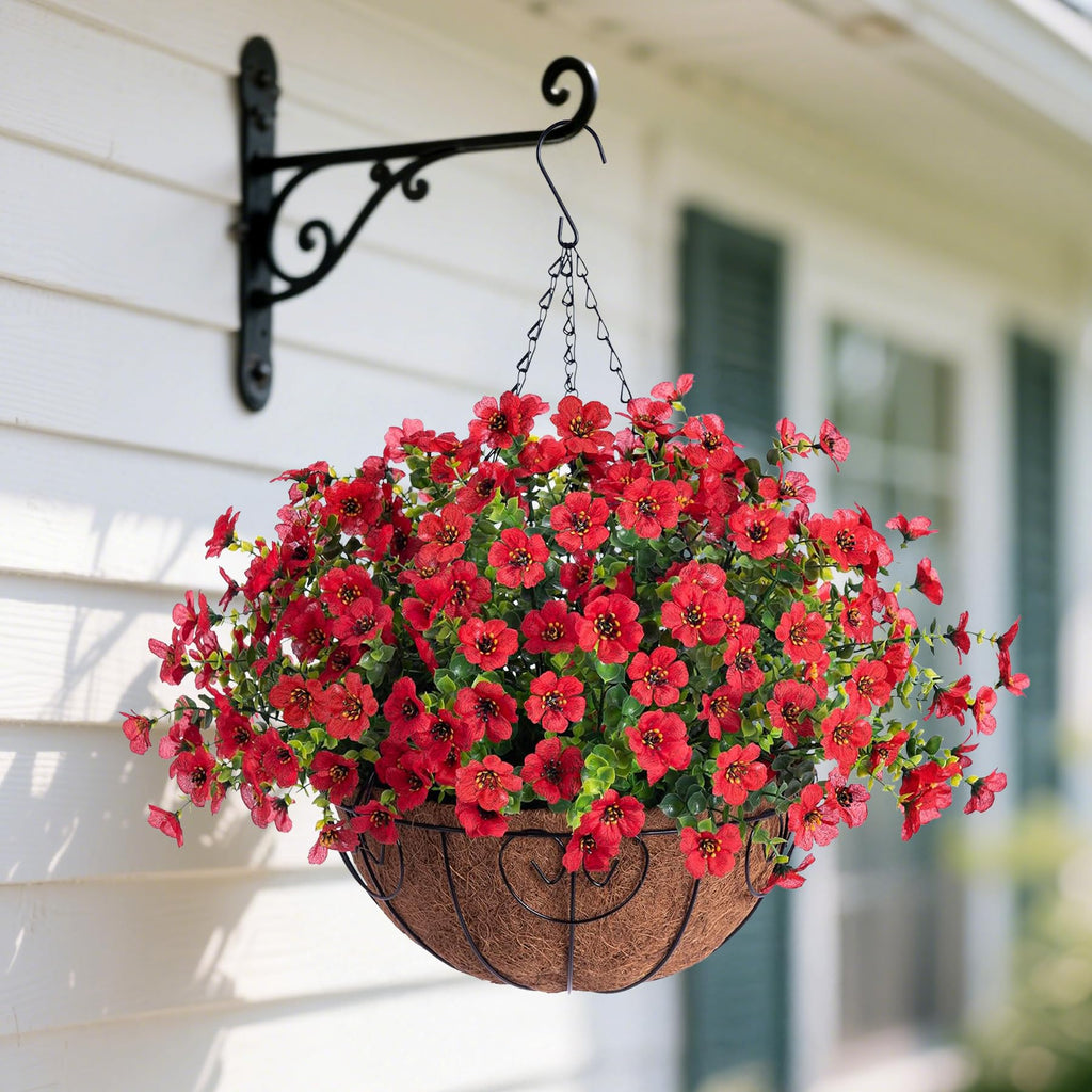 Ammyoo Artificial Faux Hanging Plants Flowers Basket for Spring Outdoor Decoration, Fake Silk Daisy UV Resistant Look Real with Eucalyptus Leaves Summer Outside Decor for Home Patio Garden