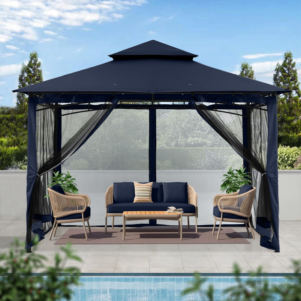 MASTERCANOPY Outdoor Garden Gazebo for Patios with Stable Steel Frame and Netting Walls (9x9,Beige)