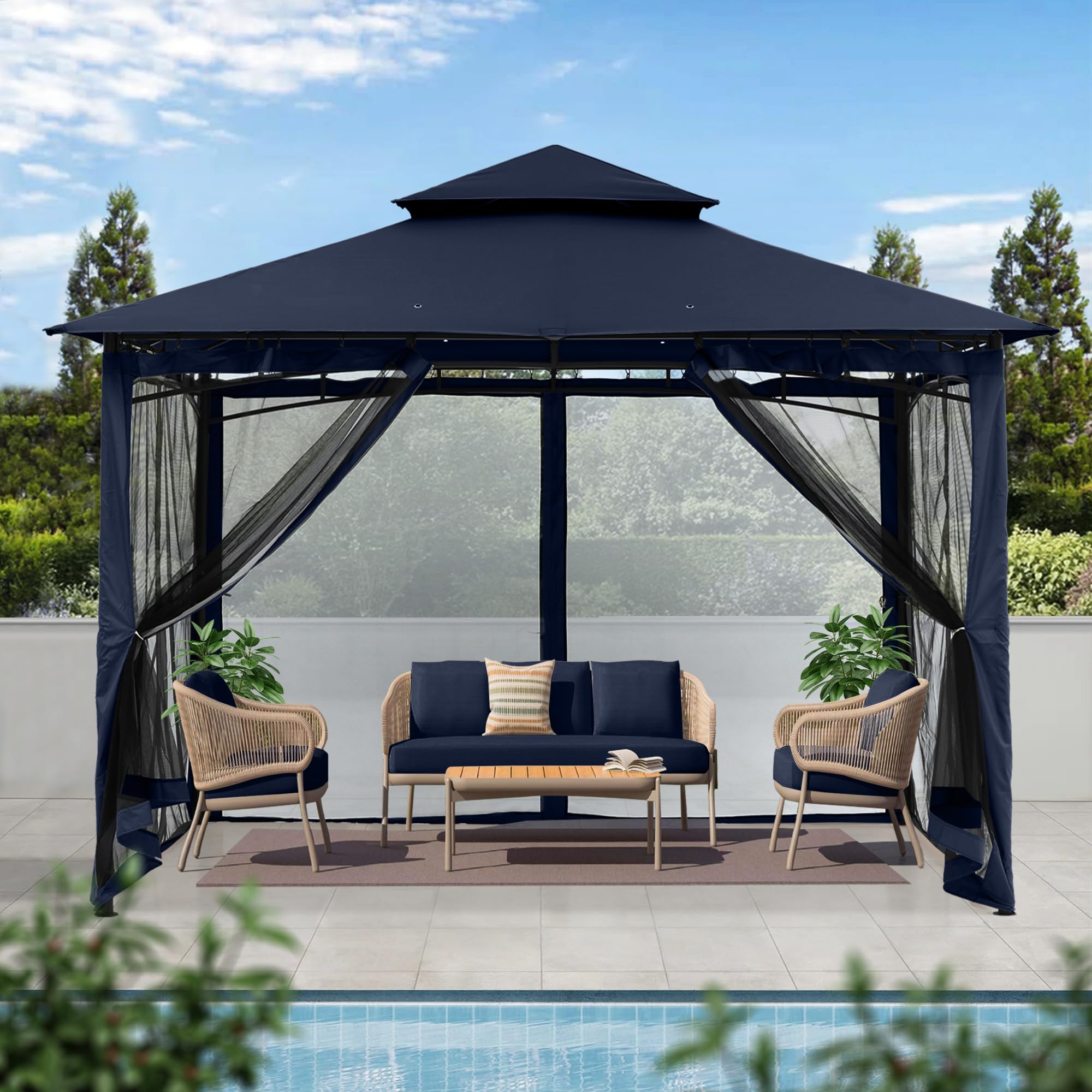 MASTERCANOPY Outdoor Garden Gazebo for Patios with Stable Steel Frame and Netting Walls (9x9,Beige)