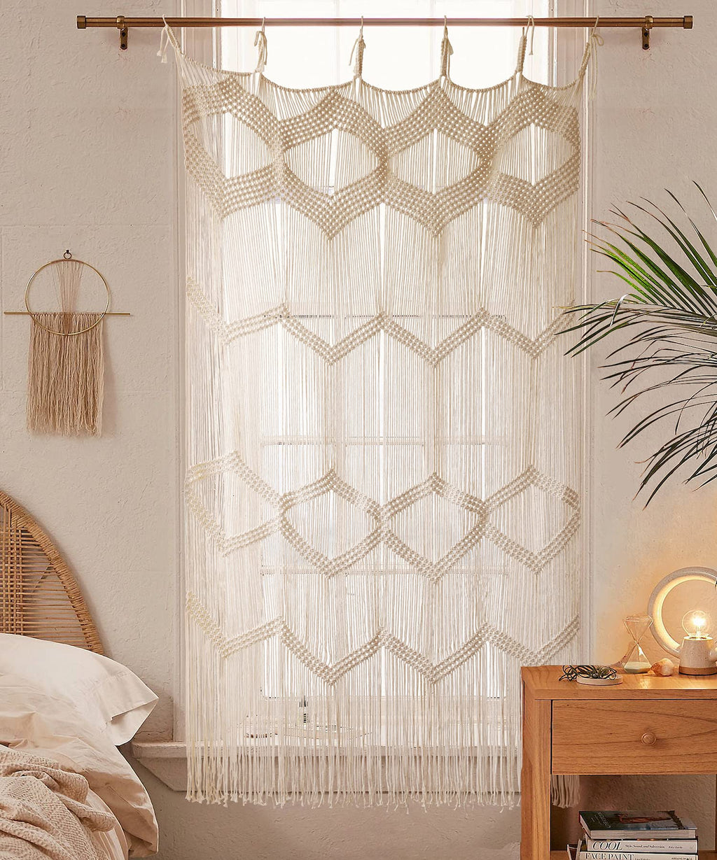 Flber Macrame Curtain Window Macrame Room Divider Doorway Curtain Boho Macrame Wall Hanging Living Room Bedroom Decor 42" W x 75" H