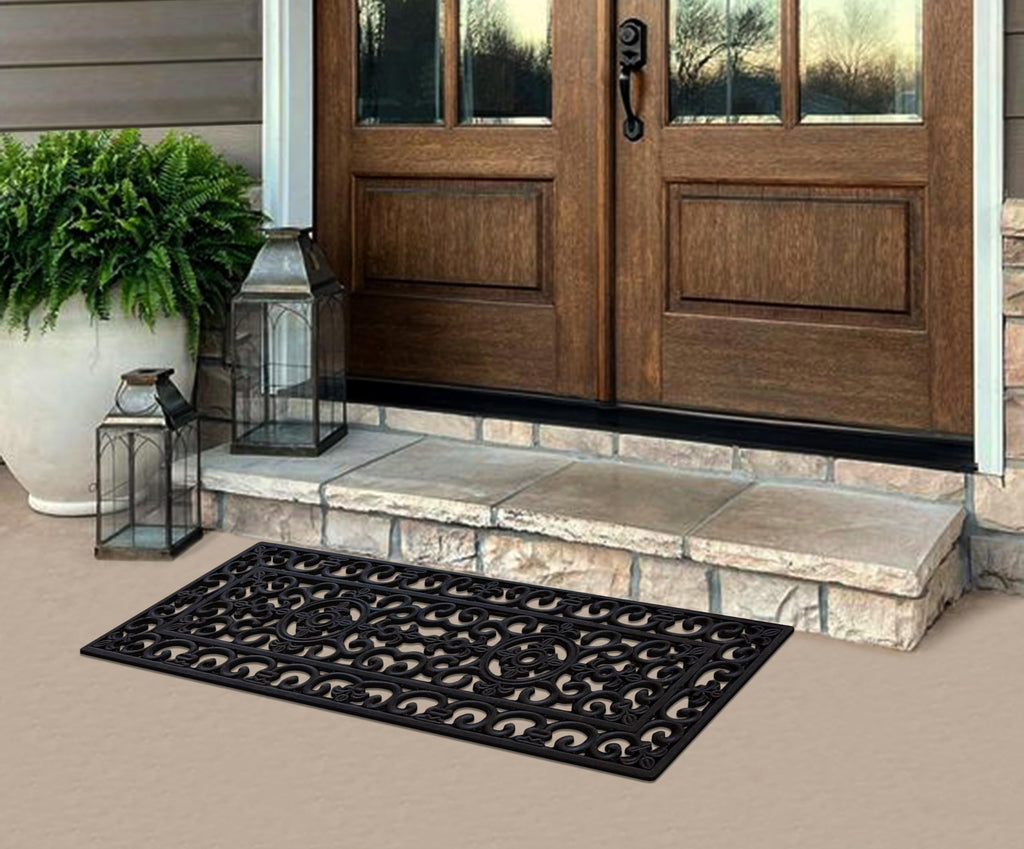 A1 Home Collections 19-LB Heavy Duty Rubber Doormat 24"×57" - Won't Blow Away | Outside Front Door Mat, Mud Dirt Scraper, Non-Slip Drainage Mat for Entryway Patio Garage, All-Weather, 100% Rubber Mats