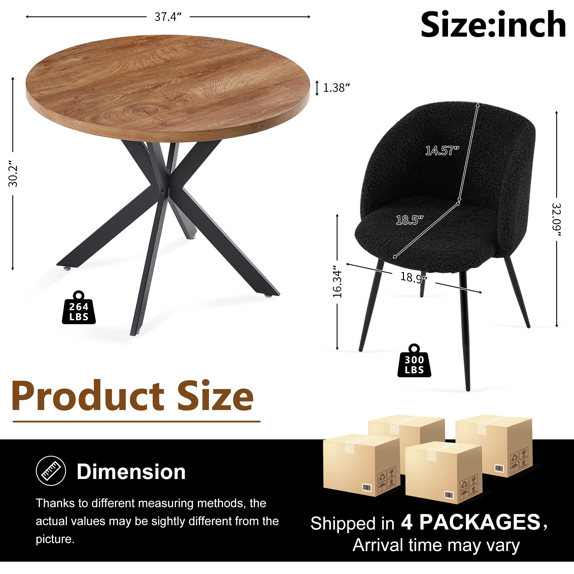 Homedot Dining Table Set for 2 with Black Dining Chairs, 3-Piece Compact Kitchen Table Set for Small Spaces, Rustic Brown Round Table Wooden with Upholstered Dining Side Chairs for Living Room