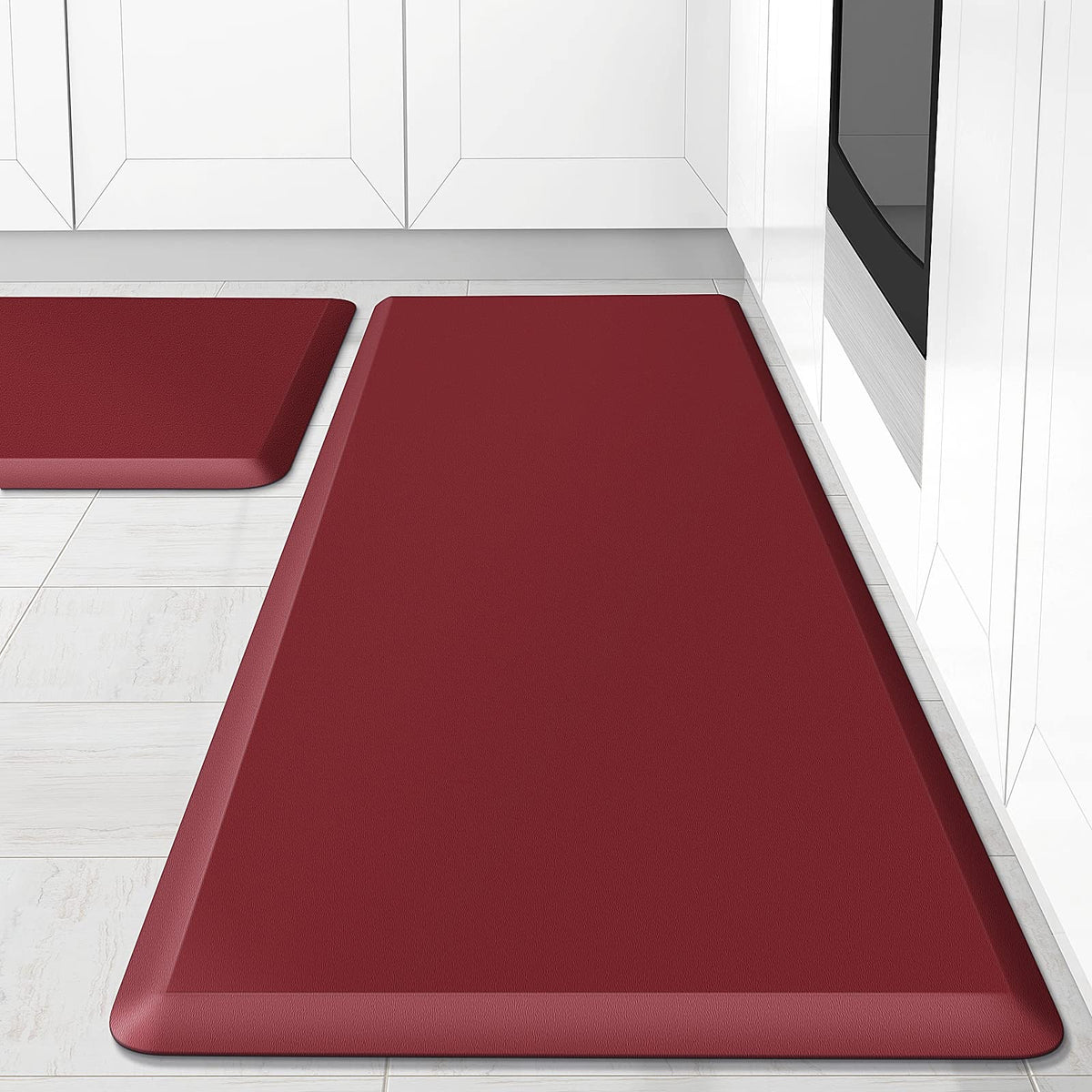 HappyTrends 2 PCS Kitchen Mat Cushioned Anti-Fatigue Floor Mat, Heavy Duty Ergonomic Comfort Foam Standing Mat, Waterproof Non-Slip Kitchen Rugs for Home, Office, Laundry,Black