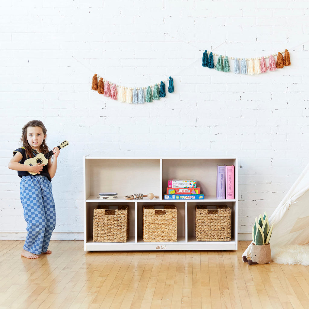 ECR4Kids 5-Compartment Mobile Storage Cabinet, Preschool, Classroom Furniture, Grey Wash