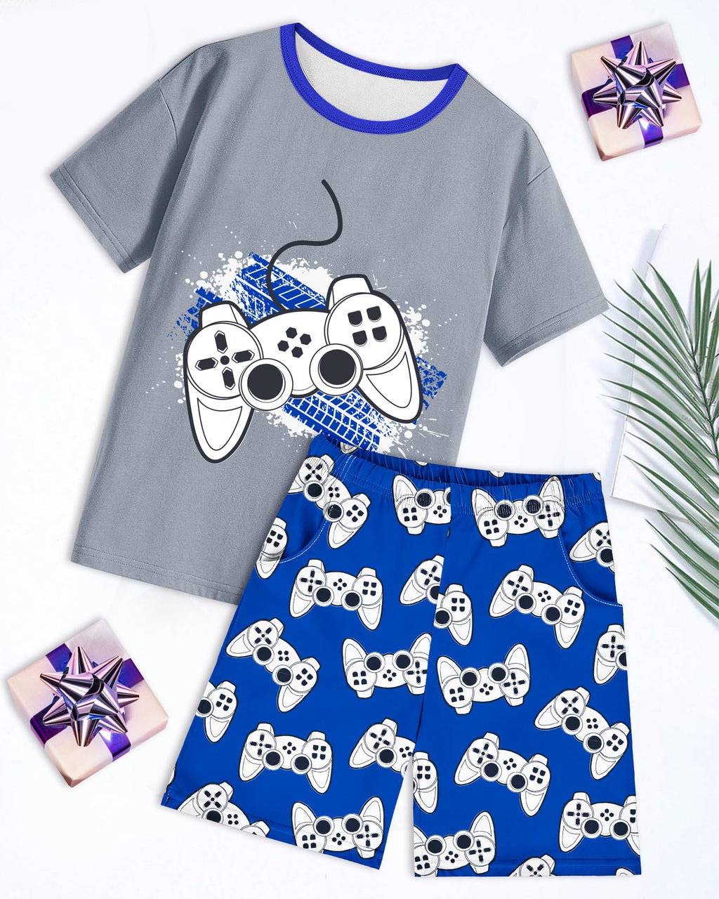 Fiodrimy Boys Pajamas Big Boys Summer PJs Set 2 Piece Kid Short Sleeve Sleepwear Nightwear Size 8-14
