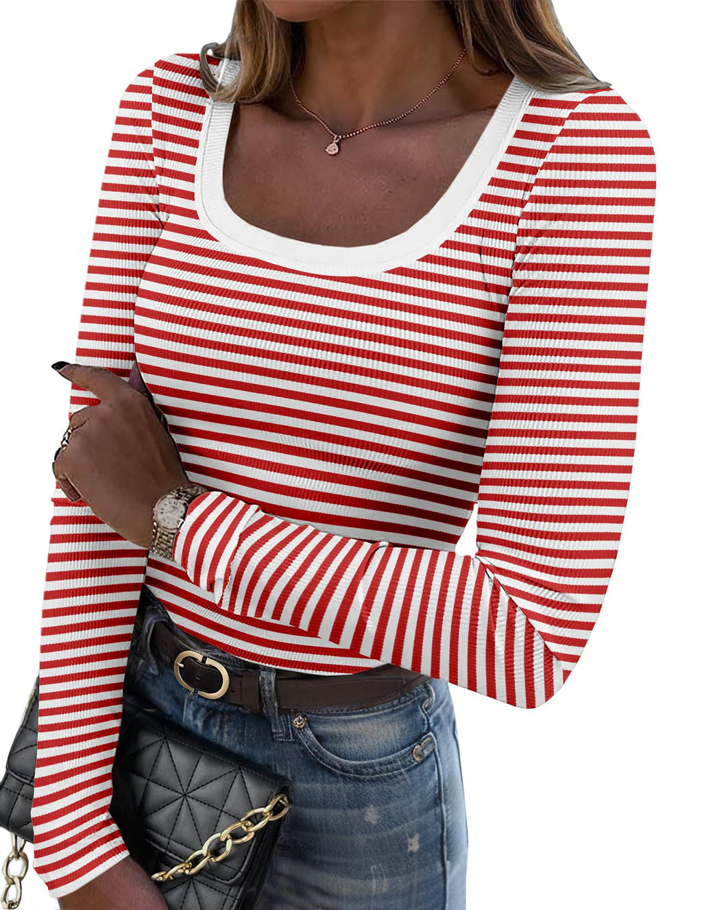 Zeagoo Women's Long Sleeve Scoop Neck Shirts Casual Slim Fit Rib Knit Tops Summer Fall Basic Business Work Tee