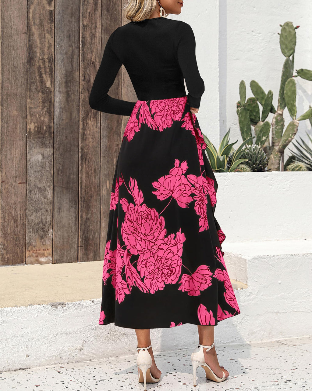 BTFBM Womens Floral Maxi Dress Fall 2025 Casual Crewneck Long Sleeve Ruffle Flowy Cocktail Wedding Guest Dresses