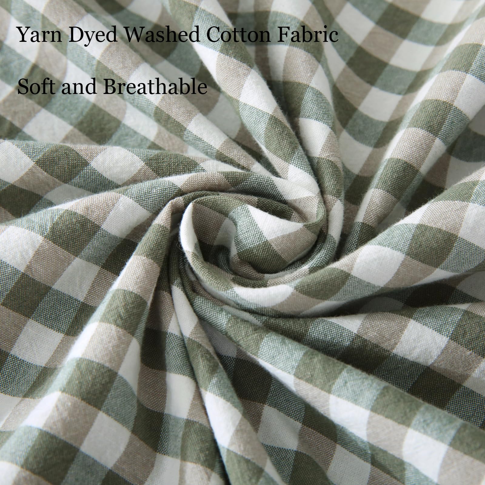 Silnuo Green/White Plaid Ruffled Queen Size Pillow Shams Set of 2,Washed Cotton Shabby Checkered Gingham Farmhouse Bed Pillow Covers 20"x30"